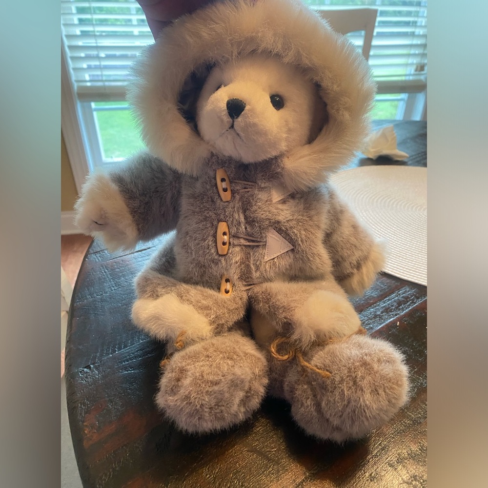 Plush Bear in Gray Hooded Parka - Soft Cuddly Stuffed Animal